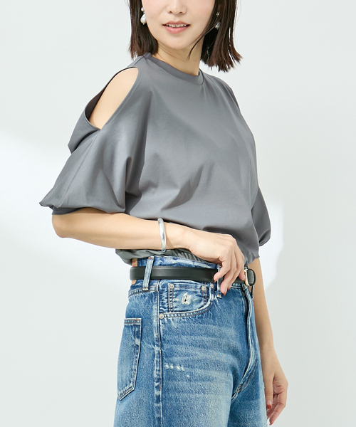 VERMEIL par iena（ヴェルメイユパーイエナ）の「ショールスリットカットソー（Tシャツ/カットソー・レディース・ホワイト/ブラック/チャコールグレー・FREE）」の3枚目の写真
