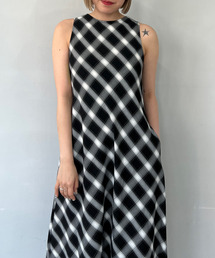 チェック柄 ノースリーブロングワンピース FX25L017【Fano