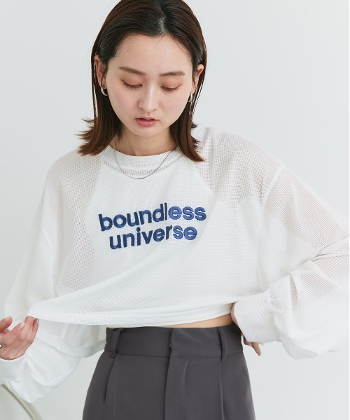【関税込み】刺繍ロゴ メッシュ 長袖 ホワイトＴシャツ セール】【S-LL】選べる4柄 デザイン刺繍アソートTシャツ（T