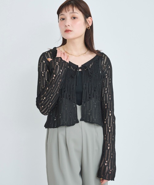 【新品】ギャバジンK.T 透かし編み ボレロ カーディガン ネイビー 新品】ギャバジンK.T 透かし編み ボレロ カーディガン ネイビー