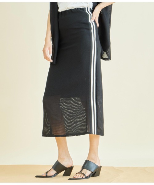 Settimissimo（セッティミッシモ）の「サイドライン カノコ メッシュ ナロー スカート（スカート・レディース・ブラック/ベージュ・FREE）」の10枚目の写真