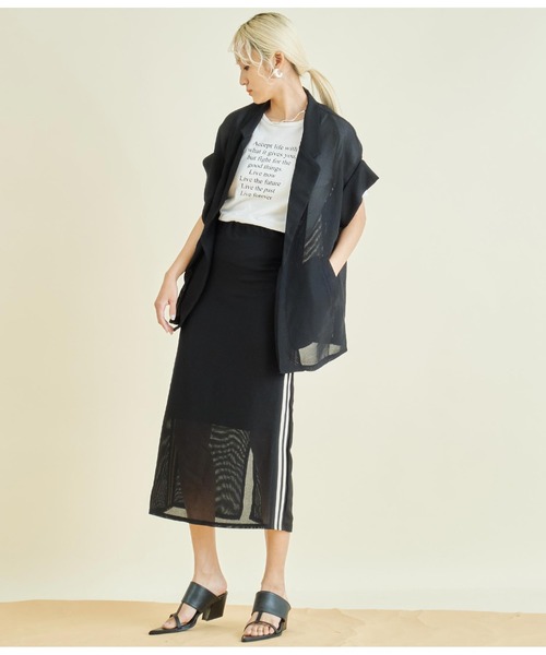 Settimissimo（セッティミッシモ）の「サイドライン カノコ メッシュ ナロー スカート（スカート・レディース・ブラック/ベージュ・FREE）」の13枚目の写真