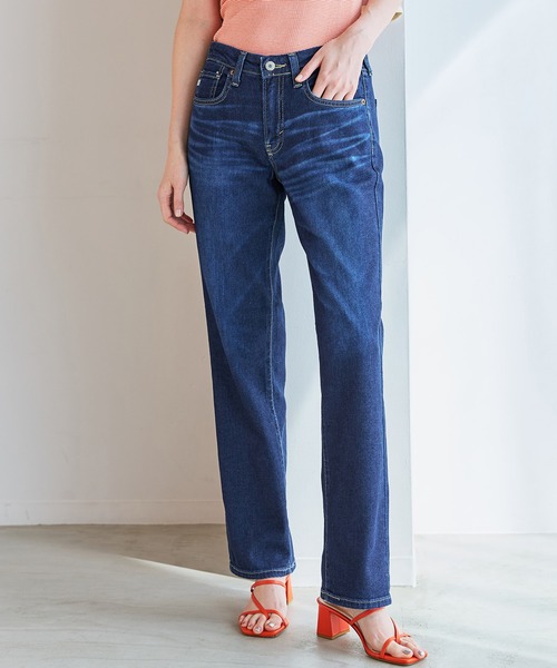 SOMETHING(サムシング)の「SOMETHING SUMMER COOL 涼しいストレートデニムパンツ【涼】(デニムパンツ・レディース・ダークインディゴブルー/ライトカーキ/ブルー・26/27/28/29/30)」の1枚目の写真