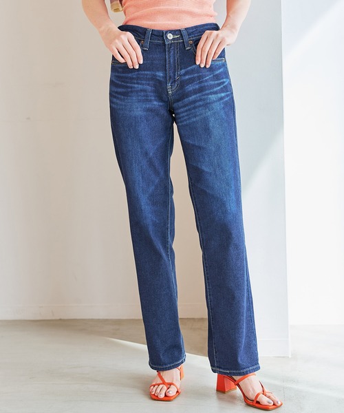 SOMETHING(サムシング)の「SOMETHING SUMMER COOL 涼しいストレートデニムパンツ【涼】(デニムパンツ・レディース・ダークインディゴブルー/ライトカーキ/ブルー・26/27/28/29/30)」の4枚目の写真