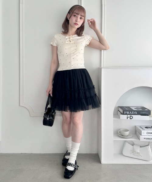 Loueme(ルエム)の「ドットメロウリボントップス(Tシャツ/カットソー・レディース・グレー/アイボリー・FREE)」の18枚目の写真