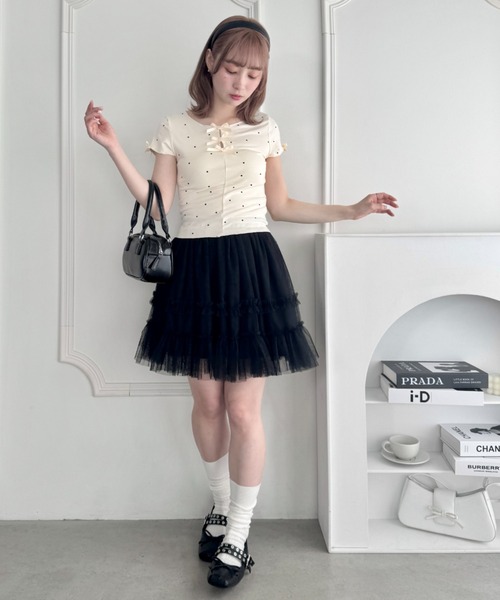Loueme(ルエム)の「ドットメロウリボントップス(Tシャツ/カットソー・レディース・グレー/アイボリー・FREE)」の19枚目の写真