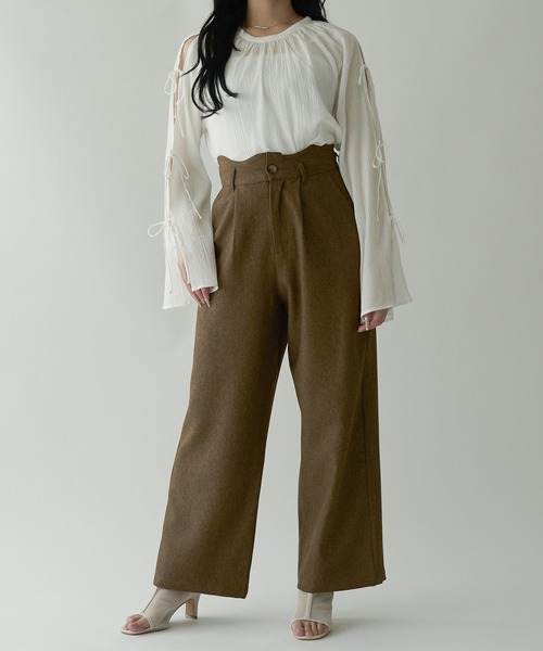 Ambre Neige（アンブルネージュ）の「wave design straight pants / ウェーブデザインストレートパンツ（その他パンツ・レディース・アイボリー/ベージュ/ダークブラウン・MEDIUM/SMALL）」の2枚目の写真