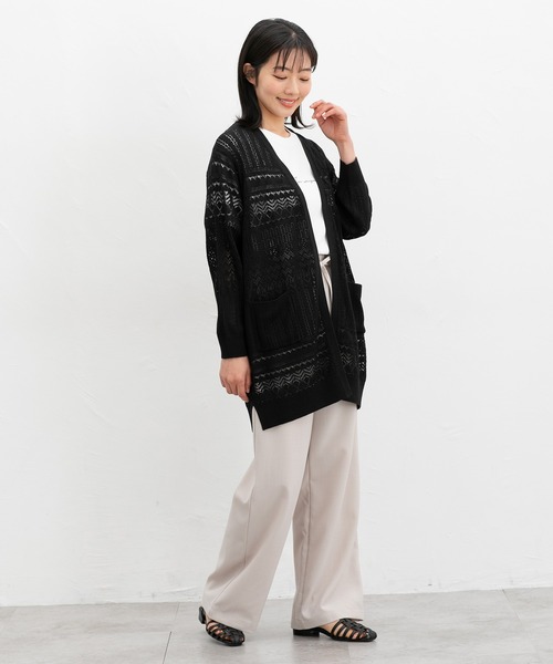 Honeys(ハニーズ)の「【ウォッシャブル】8分袖透かし編トッパー(カーディガン/ボレロ・レディース・アイボリー/グリーン/グレイッシュブルー/チャコール/ベージュ/ブラック・LL/M/L)」の10枚目の写真