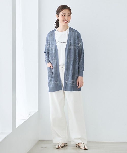 Honeys(ハニーズ)の「【ウォッシャブル】8分袖透かし編トッパー(カーディガン/ボレロ・レディース・アイボリー/グリーン/グレイッシュブルー/チャコール/ベージュ/ブラック・LL/M/L)」の12枚目の写真