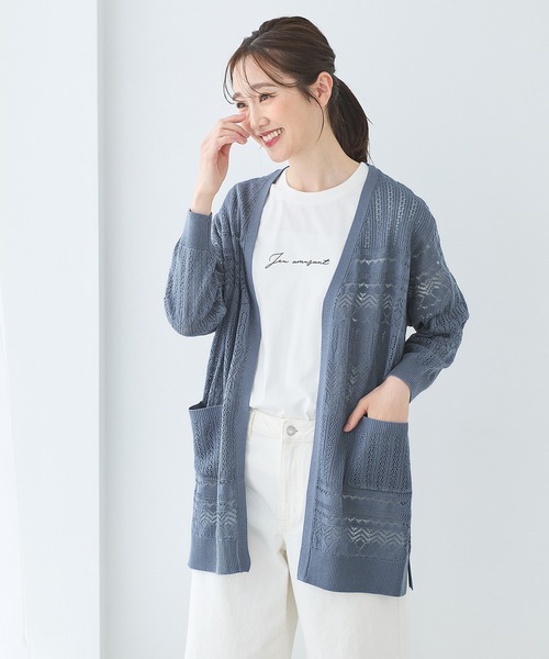 Honeys(ハニーズ)の「【ウォッシャブル】8分袖透かし編トッパー(カーディガン/ボレロ・レディース・アイボリー/グリーン/グレイッシュブルー/チャコール/ベージュ/ブラック・LL/M/L)」の13枚目の写真