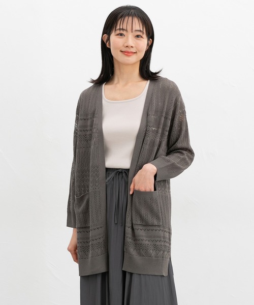 Honeys(ハニーズ)の「【ウォッシャブル】8分袖透かし編トッパー(カーディガン/ボレロ・レディース・アイボリー/グリーン/グレイッシュブルー/チャコール/ベージュ/ブラック・LL/M/L)」の18枚目の写真