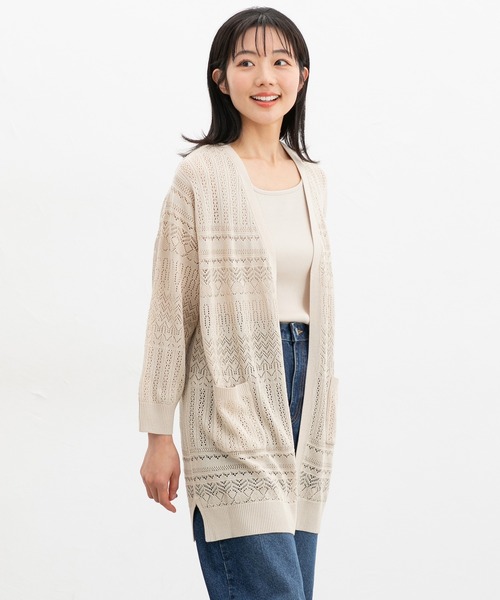Honeys(ハニーズ)の「【ウォッシャブル】8分袖透かし編トッパー(カーディガン/ボレロ・レディース・アイボリー/グリーン/グレイッシュブルー/チャコール/ベージュ/ブラック・LL/M/L)」の20枚目の写真