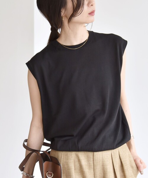 カランシエル（quaranciel）/quaranciel:〈接触冷感〉フレンチスリーブ ベーシック シアー ニット プルオーバー quaranciel:〈接触冷感〉フレンチスリーブ ベーシック シアー ニット