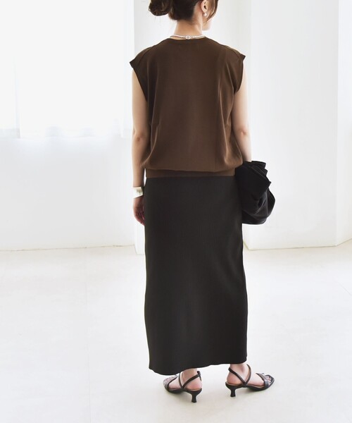 quaranciel(カランシエル)の「quaranciel:〈接触冷感/手洗い可能〉フレンチスリーブ ベーシック シアー ニット プルオーバー(ニット/セーター・レディース・ブラック/ホワイト/ブラウン・ONE SIZE)」の6枚目の写真