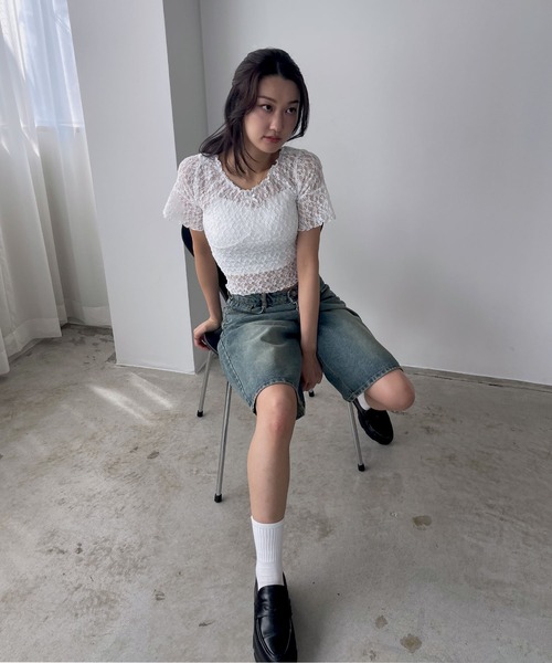 FOLLOWIN（フォロウィン）の「【サイズが選べるハーフパンツ】【 2color ／ ３size】ヴィンテージライクベーシックハーフデニムパンツ（デニムパンツ・レディース・ブルー系その他/ブルー・MEDIUM/SMALL/LARGE）」の4枚目の写真