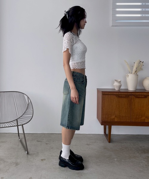 FOLLOWIN（フォロウィン）の「【サイズが選べるハーフパンツ】【 2color ／ ３size】ヴィンテージライクベーシックハーフデニムパンツ（デニムパンツ・レディース・ブルー系その他/ブルー・MEDIUM/SMALL/LARGE）」の10枚目の写真