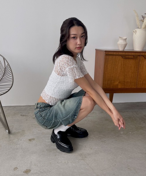 FOLLOWIN（フォロウィン）の「【サイズが選べるハーフパンツ】【 2color ／ ３size】ヴィンテージライクベーシックハーフデニムパンツ（デニムパンツ・レディース・ブルー系その他/ブルー・MEDIUM/SMALL/LARGE）」の8枚目の写真