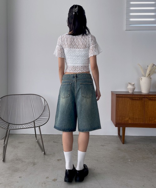 FOLLOWIN（フォロウィン）の「【サイズが選べるハーフパンツ】【 2color ／ ３size】ヴィンテージライクベーシックハーフデニムパンツ（デニムパンツ・レディース・ブルー系その他/ブルー・MEDIUM/SMALL/LARGE）」の11枚目の写真