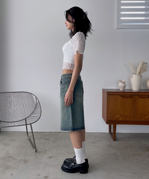 FOLLOWIN（フォロウィン）の「【サイズが選べるハーフパンツ】【 2color ／ ３size】ヴィンテージライクベーシックハーフデニムパンツ（デニムパンツ・レディース・ブルー系その他/ブルー・MEDIUM/SMALL/LARGE）」の12枚目の写真