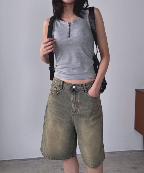 FOLLOWIN（フォロウィン）の「【サイズが選べるハーフパンツ】【 2color ／ ３size】ヴィンテージライクベーシックハーフデニムパンツ（デニムパンツ・レディース・ブルー系その他/ブルー・MEDIUM/SMALL/LARGE）」の21枚目の写真