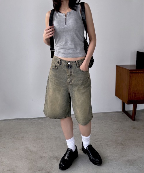 FOLLOWIN（フォロウィン）の「【サイズが選べるハーフパンツ】【 2color ／ ３size】ヴィンテージライクベーシックハーフデニムパンツ（デニムパンツ・レディース・ブルー系その他/ブルー・MEDIUM/SMALL/LARGE）」の22枚目の写真