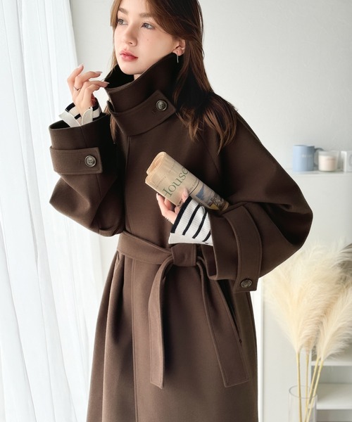 セール】360度上品魅せ。衿2way比翼スタンドウール調ステンカラー