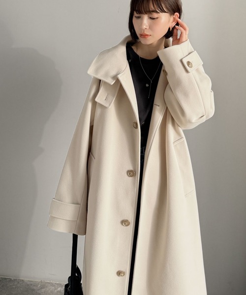 セール】包み込まれる温かさ。衿2way比翼スタンドウール調ステンカラー