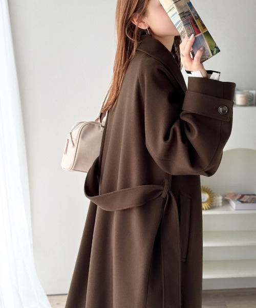 classicalelf（クラシカルエルフ）の「包み込まれる温かさ。衿2way比翼スタンドウール調ステンカラーコート（ロング丈）（ステンカラーコート・レディース・アイボリー/ブラック/ブラウン・X-LARGE/LARGE/MEDIUM/SMALL）」の13枚目の写真