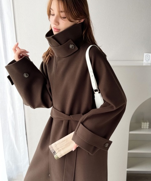 classicalelf（クラシカルエルフ）の「包み込まれる温かさ。衿2way比翼スタンドウール調ステンカラーコート（ロング丈）（ステンカラーコート・レディース・アイボリー/ブラック/ブラウン・X-LARGE/LARGE/MEDIUM/SMALL）」の7枚目の写真