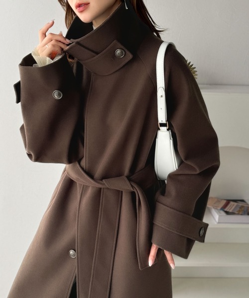 classicalelf（クラシカルエルフ）の「包み込まれる温かさ。衿2way比翼スタンドウール調ステンカラーコート（ロング丈）（ステンカラーコート・レディース・アイボリー/ブラック/ブラウン・X-LARGE/LARGE/MEDIUM/SMALL）」の14枚目の写真