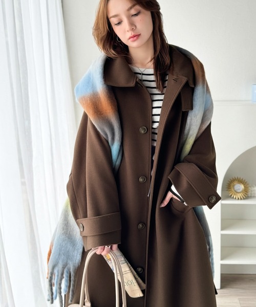 セール】360度上品魅せ。衿2way比翼スタンドウール調ステンカラー