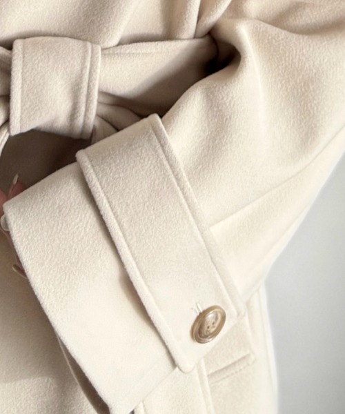 classicalelf（クラシカルエルフ）の「包み込まれる温かさ。衿2way比翼スタンドウール調ステンカラーコート（ロング丈）（ステンカラーコート・レディース・アイボリー/ブラック/ブラウン・X-LARGE/LARGE/MEDIUM/SMALL）」の4枚目の写真