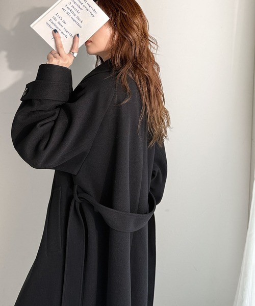 classicalelf（クラシカルエルフ）の「包み込まれる温かさ。衿2way比翼スタンドウール調ステンカラーコート（ロング丈）（ステンカラーコート・レディース・アイボリー/ブラック/ブラウン・X-LARGE/LARGE/MEDIUM/SMALL）」の17枚目の写真