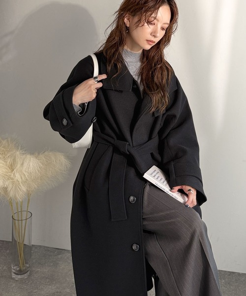 classicalelf（クラシカルエルフ）の「包み込まれる温かさ。衿2way比翼スタンドウール調ステンカラーコート（ロング丈）（ステンカラーコート・レディース・アイボリー/ブラック/ブラウン・X-LARGE/LARGE/MEDIUM/SMALL）」の20枚目の写真