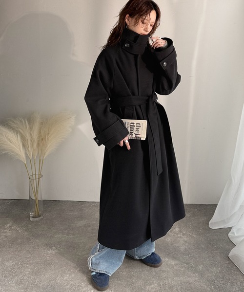 セール】包み込まれる温かさ。衿2way比翼スタンドウール調ステンカラー