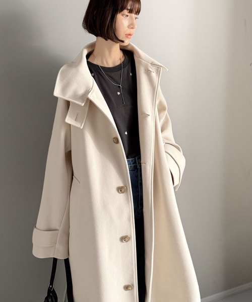 セール】包み込まれる温かさ。衿2way比翼スタンドウール調ステンカラー