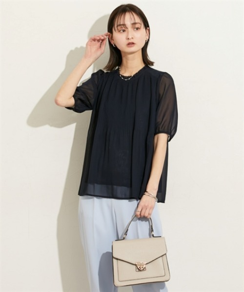 nissen（ニッセン）の「【ＵＶカット・防汚・花粉防止】プリーツフリル半袖ブラウス（シャツ/ブラウス・レディース・ネイビー/グレー/オフホワイト・M/L/LL）」の16枚目の写真