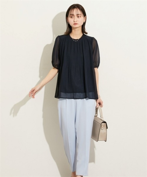 nissen（ニッセン）の「【ＵＶカット・防汚・花粉防止】プリーツフリル半袖ブラウス（シャツ/ブラウス・レディース・ネイビー/グレー/オフホワイト・M/L/LL）」の18枚目の写真