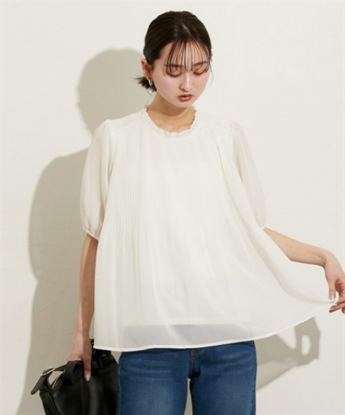 nissen（ニッセン）の「【ＵＶカット・防汚・花粉防止】プリーツフリル半袖ブラウス（シャツ/ブラウス・レディース・ネイビー/グレー/オフホワイト・M/L/LL）」の19枚目の写真