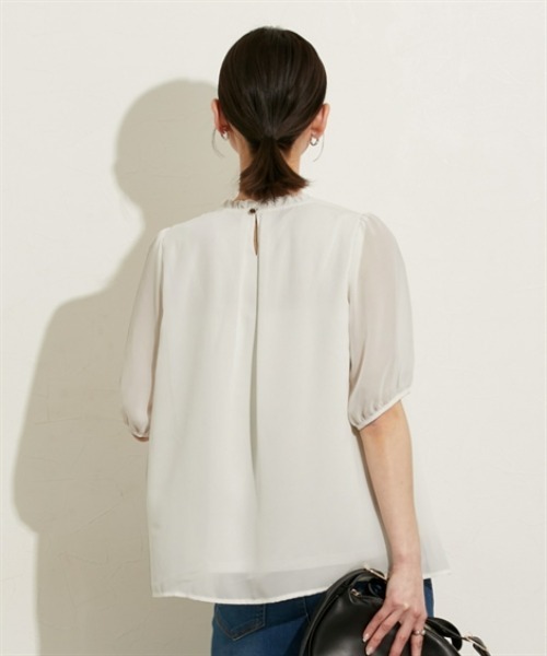 nissen（ニッセン）の「【ＵＶカット・防汚・花粉防止】プリーツフリル半袖ブラウス（シャツ/ブラウス・レディース・ネイビー/グレー/オフホワイト・M/L/LL）」の21枚目の写真