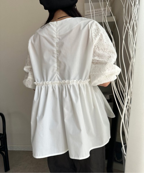 tシャツ 袖レース腰切り替えTシャツ レディース 袖レース腰切り替えTシャツ（Tシャツ/カットソー）｜deux amour
