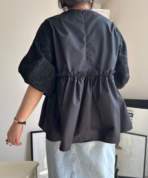 tシャツ 袖レース腰切り替えTシャツ レディース 袖レース腰切り替えTシャツ（Tシャツ/カットソー）｜deux amour