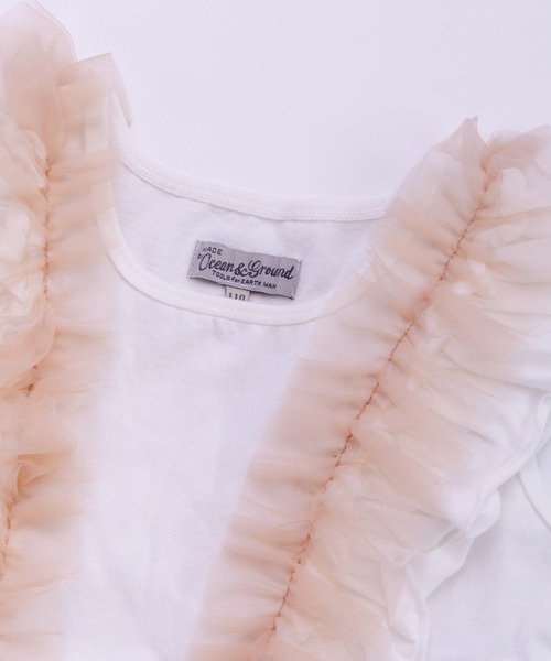 Ocean&Ground（オーシャン&グラウンド）の「Jr.ﾁｭｰﾙﾌﾘﾙﾉｰｽﾘｰﾌﾞﾄｯﾌﾟｽ（タンクトップ・キッズ・ホワイト/レッド系/ブラック・150/160）」の16枚目の写真