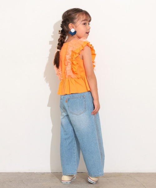 Ocean&Ground（オーシャン&グラウンド）の「Jr.ﾁｭｰﾙﾌﾘﾙﾉｰｽﾘｰﾌﾞﾄｯﾌﾟｽ（タンクトップ・キッズ・ホワイト/レッド系/ブラック・150/160）」の8枚目の写真