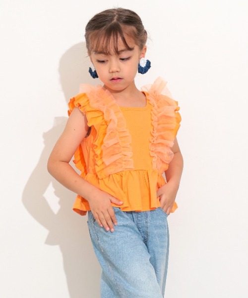 Ocean&Ground（オーシャン&グラウンド）の「Jr.ﾁｭｰﾙﾌﾘﾙﾉｰｽﾘｰﾌﾞﾄｯﾌﾟｽ（タンクトップ・キッズ・ホワイト/レッド系/ブラック・150/160）」の19枚目の写真