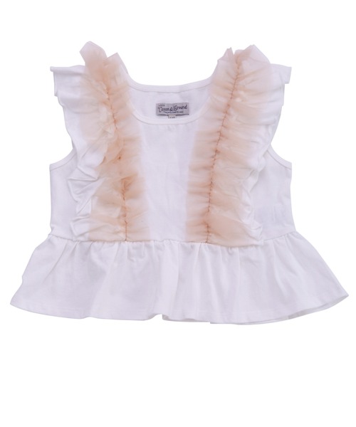 Ocean&Ground（オーシャン&グラウンド）の「Jr.ﾁｭｰﾙﾌﾘﾙﾉｰｽﾘｰﾌﾞﾄｯﾌﾟｽ（タンクトップ・キッズ・ホワイト/レッド系/ブラック・150/160）」の4枚目の写真