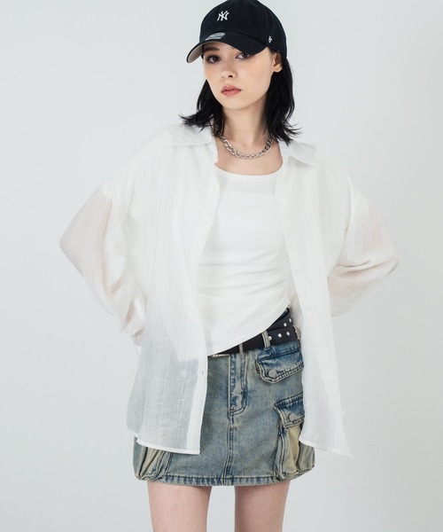 ANAP（アナップ）の「楊柳 シアー シャツ ブラウス（シャツ/ブラウス・レディース・ブラウン/ブラック/ホワイト・FREE）」の2枚目の写真