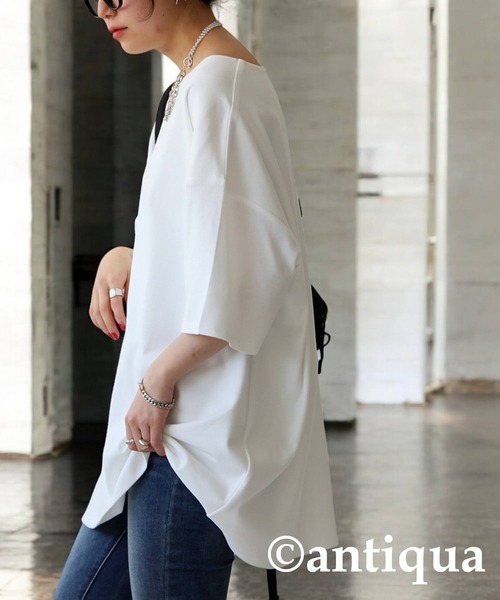 antiqua(アンティカ)の「ダブルボディ カットソーTシャツ(Tシャツ/カットソー・レディース・ダークグレー/ネイビー/ホワイト/ブラック/カーキ/杢グレー・M/L/XL)」の17枚目の写真