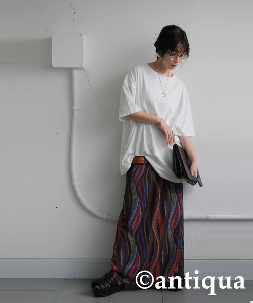 antiqua(アンティカ)の「ダブルボディ カットソーTシャツ(Tシャツ/カットソー・レディース・ダークグレー/ネイビー/ホワイト/ブラック/カーキ/杢グレー・M/L/XL)」の12枚目の写真