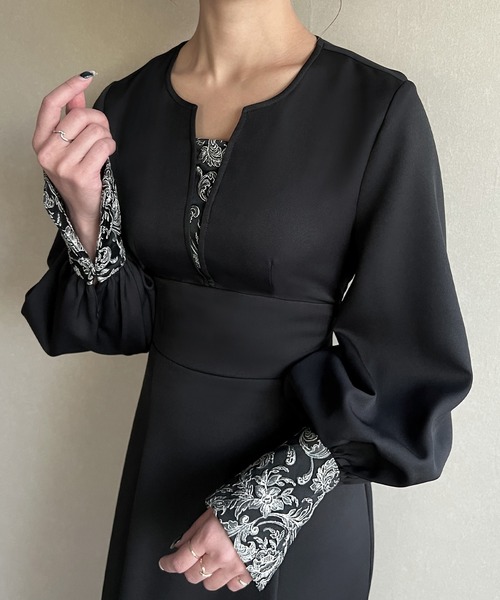 JUNOAH」 長袖ワンピース LARGE ブラック レディース